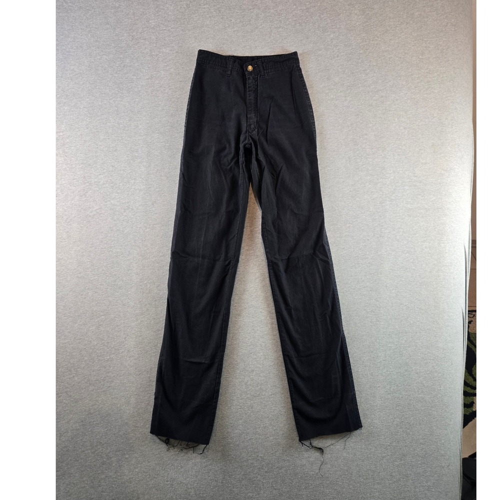 Vintage‎ Unicorn High Waist Pants Womens 7 Black Straight Leg Raw Hem Cotton 80s